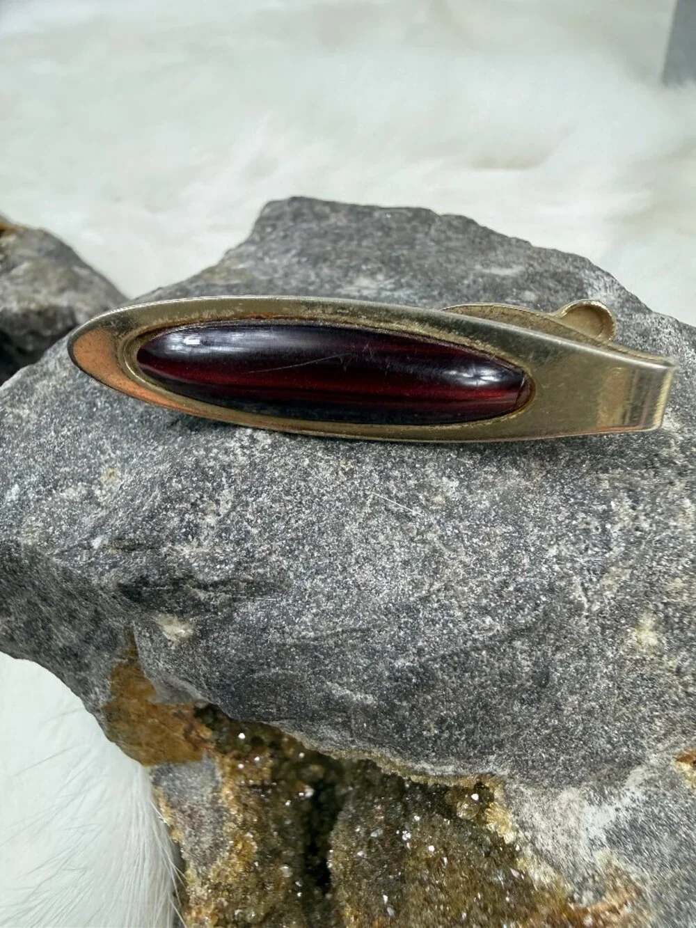 Vintage Gold Tone & Red Alligator Tie Clip